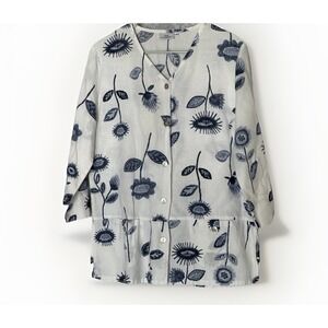 Hot Cotton Linen Blend Button Down‎ Shirt Medium Floral Coastal Grandma